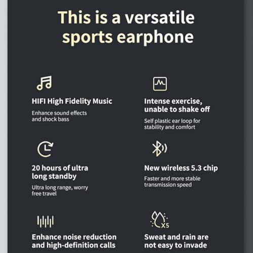 Premium Bluetooth 5.3 Sports Earbuds with Noise-Cancelling Technology – IPX7 Waterproof Wireless Headphones Featuring Ergonomic Ear Hooks, 60-Hour Playtime, and Smart Digital Interface for Seamless Connectivity with Phones, TVs, and Laptops – Ideal for Fitness Enthusiasts and Outdoor Adventurers