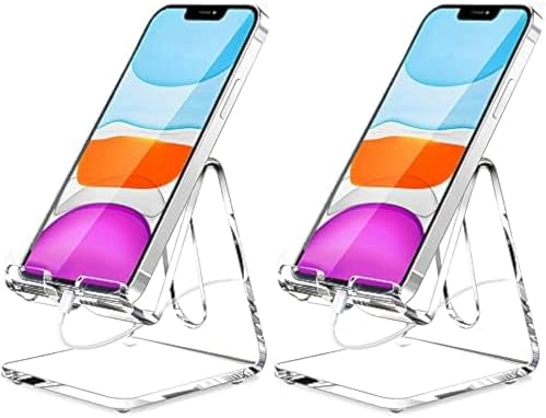 Crpich Acrylic Cell Phone Stand, Portable Phone Holder, Clear Phone Stand for Desk, Compatible with Phone16 15 14 13 12 Pro Max 11 Xr Plus SE, Switch, Android Smartphone, Pad, Desk Accessories, 2 Pack – Enhanced Compatibility and Speed