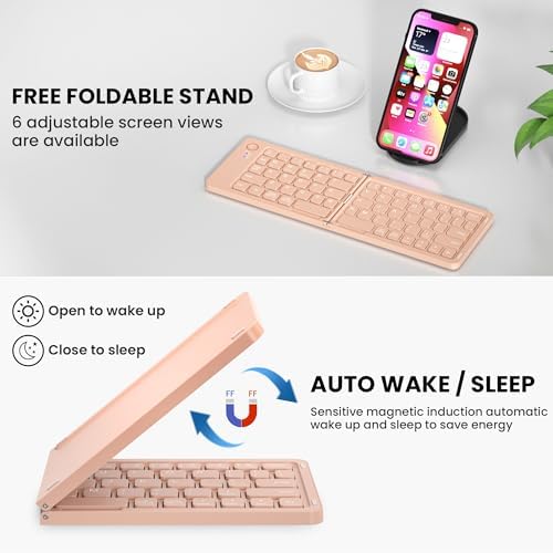 Ultimate Mini Wireless Folding Keyboard for Travel – Sync 3 Devices Effortlessly, Premium Aluminum Design for i Phone, i Pad, Mac, Android & Windows – Compact & Portable Full-Size Typing Solution