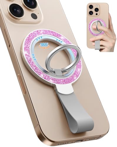 Tycamp Mag Safe-Compatible Glitter Phone Grip Ring Holder Stand for i Phone 16/15/14/13/12 Series – Stylish Magnetic Phone Accessory with Removable Rotating Design for Enhanced Grip and Glam Appeal in Black – Secure Attachment for Selfies, Texting, and Viewing