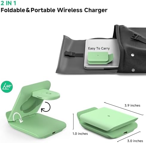 Geyo 2-in-1 Foldable Wireless Charger for Samsung Galaxy Z Flip Series & Galaxy Devices – Travel-Friendly Fast Charging Stand for Galaxy Z Flip 6/5/4/3, S24 Ultra/S23/S22/Note 20, Galaxy Watch 7/Ultra/6/6 Classic – Stylish Green Finish with Enhanced Compatibility and Safety Features