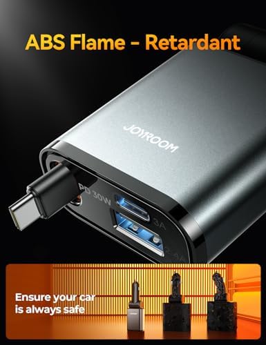 Compact Retractable USB-C Car Charger: 57 W Fast Charging Adapter for i Phone 16, 15 Pro & Samsung Galaxy S25/24 – Space-Saving Design for Enhanced Compatibility & Effortless Storage