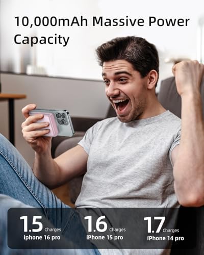 Transparent Magnetic Power Bank 10,000 m Ah – 20 W Fast Charger with Enhanced Grip for i Phone 12-16 Series – Dual USB-C Ports for Multi-Device Charging – Sleek, Travel-Friendly Design for All-Day Power – Reliable Safety Features & Aesthetic Appeal for Modern Users