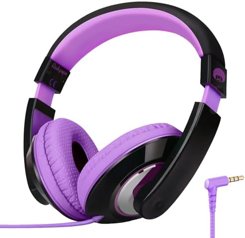 Rockpapa Kids Over-Ear Headphones – Lightweight Wired Audio Gear for School, Travel, and Home – Stylish White and Blue Design for Boys and Girls – Immersive Sound Quality with Adjustable Comfort and Durable Build for Young Audiophiles