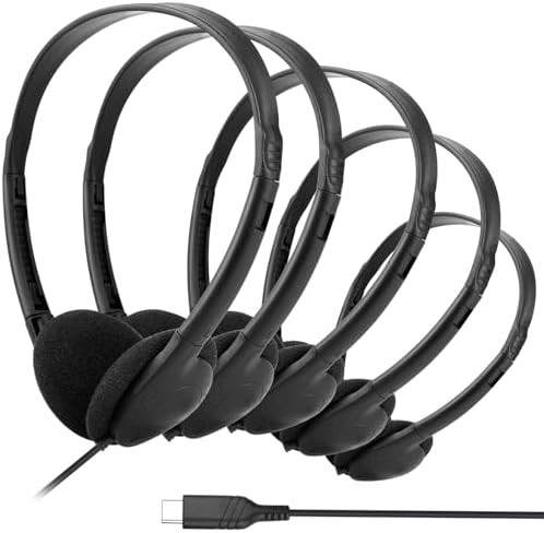 Classroom-Ready USB C Headphones for Kids – 10 Pack On-Ear Type C Headphones for i Pads & Smartphones – Superior Audio Clarity for Enhanced Learning & Fun Activities