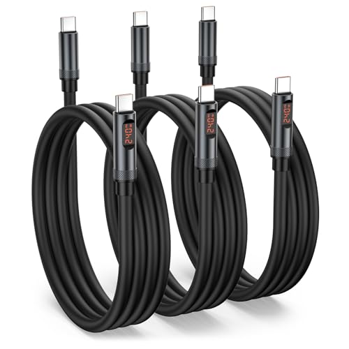 240 W USB C to USB C Fast Charging Cable (4 ft, 3 Pack) with LED Display – Premium Type C Charging Solution for i Phone 16, 15 Pro Max Plus, Mac Book Pro/Air, i Pad Pro, Samsung Galaxy & Pixel – Durable and High-Speed Performance for All Your Devices
