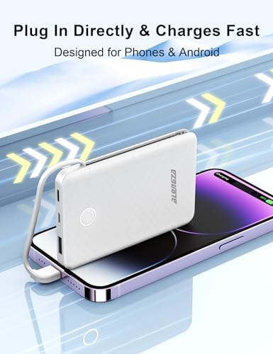 Compact 6000 m Ah Portable Power Bank with Built-in Cable – Lightweight Fast Charging External Battery for i Phone and Android – Ultimate Travel Companion for On-the-Go Charging Efficiency