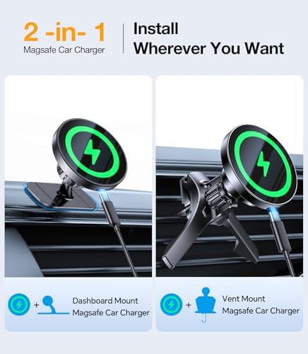 2025 Ultra Magnet 15 W Wireless Car Charger – Advanced Mag Safe Phone Holder for i Phone 12-16 with Hands-Free Magnetic Mount – Effortless Navigation & Rapid Charging Solution – Secure Vent Installation for Modern Drivers – Ultimate Safety & Convenience on the Go