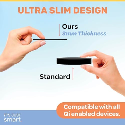 Sleek Ultra Slim Wireless Charger – 15 W Fast Charging Pad for Samsung & i Phone | Qi-Certified, Non-Slip Design | Perfect for Home & Travel | Tangle-Free Convenience, Adapter Not Included (Black)