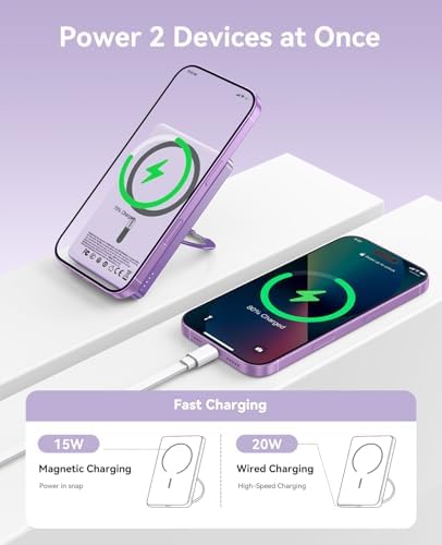 ORICO Kada5 Mag Safe 5000 m Ah Wireless Power Bank – Ultra-Slim Magnetic Charger with 360° Rotatable Stand & Type-C Cable – 20 W PD Fast Charging for i Phone 12-16 Series – Lightweight, All-Day Power Solution for On-the-Go Users