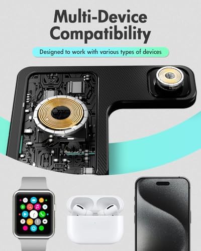 Revolutionary 3-in-1 Wireless Charging Station for Apple Devices – Fast, Efficient Charger Stand for i Phone 16, 15, 14 Pro Max, 13, 12, 11, Apple Watch Series 10 to SE & Ultra, and Air Pods Pro, 4, 3, 2 – GETPALS Compact Design for a Clutter-Free Charging Experience