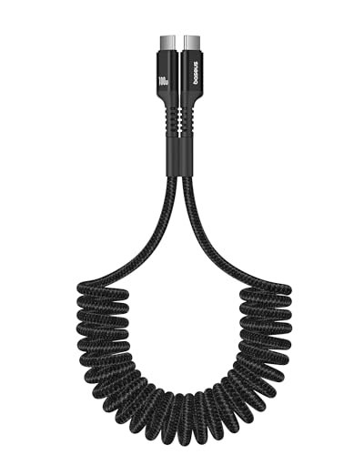 Baseus Retractable Coiled USB Type C Charging Cables – 2-Pack Durable 3.3 ft Design with 100 W Fast Charge Capability, Ideal for i Phone 15, Galaxy S24/S23, and More – Tangle-Free Nylon Braided Structure for Efficient On-the-Go Power Solutions