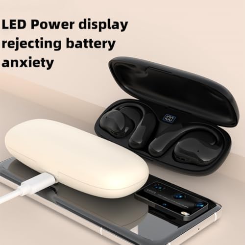 Premium Open Ear Bluetooth Wireless Earbuds: Superior Hi-Fi Stereo Sound, Touch-Control Sports Headphones, Splash-Resistant Design with Built-In Mic for i OS/Android – 400 m Ah Battery for All-Day Listening Pleasure and Active Lifestyle