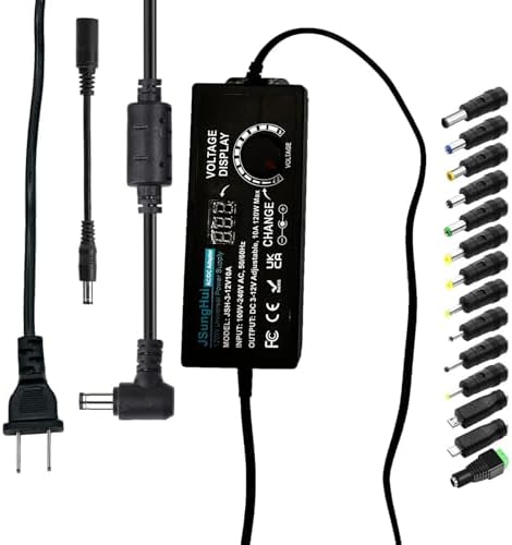 Versatile 120 W Universal AC to DC Power Adapter – Adjustable 3 V to 12 V, 10 A Output with 14 Interchangeable Tips & Polarity Converter for Seamless Compatibility with LED Strip Lights, Printers, CCTV Cameras, and More – Ultimate Efficiency and Durability Ensured