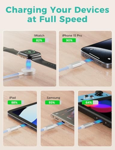 Versatile 3-in-2 USB C Charging Cable for Apple Watch and i Phone – 4 FT Multi-Device Fast Charger Compatible with Apple Watch Ultra/SE/10/9/8/7/6/5/4/3/2/1 & i Phone 16/15/14/Galaxy S23 – Lightweight Travel Essential for Efficient Power-Up Solutions