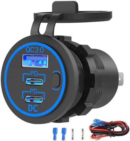 Ultimate 78 W USB C Car Charger Socket – High-Speed Dual 30 W PD & 18 W QC3.0 Multi-Port Waterproof Charging Station for Cars, Boats, RVs, and More – Compact Cylinder Design for Enhanced Portability and Device Compatibility