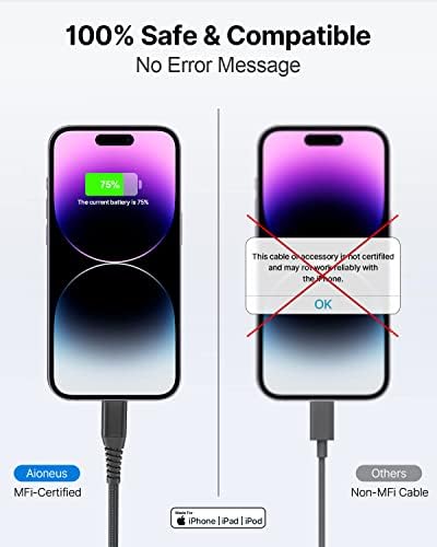 Aioneus 10 ft i Phone Charger 2 Pack – Apple Certified Lightning Cable with Fast Charging, Extra Long Nylon Braided Cord in Stylish Pink for i Phone 13, 12, 11, XS, XR, 10, 8, 7, 6 Plus – Unmatched Durability and Flexibility