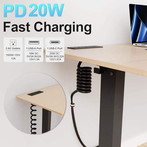 Recessed Drawer Power Strip Kit: Clutter-Free Charging Solution with PD 20 W Fast Charge, Dual USB Ports (Type A & C), and Dual 12 Amp AC Outlets – 7.2 FT Cord for Flexible Setup and Enhanced Workspace Efficiency