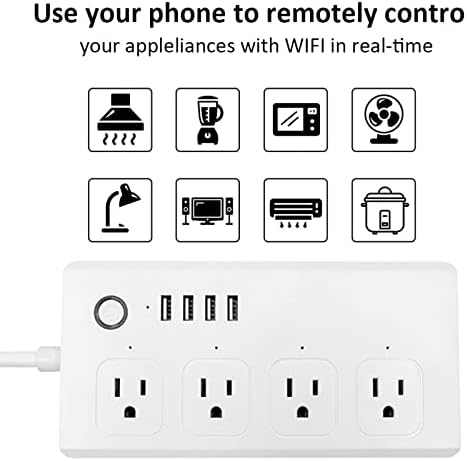 Smart Power Strip with Voice Control – Usee Link 4 AC Outlets & 4 USB Ports (2 A, 2 C) Surge Protector, 5 ft Cord, Wi-Fi Enabled for Alexa & Google Home, No Hub Required, Sleek Black Design for Modern Charging Solutions