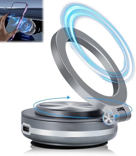 Magnetic 360° Electric Suction Phone Holder for Cars and Gyms – Ultra-Stable Grip for Seamless Hands-Free Access to Your Smartphone on Any Smooth Surface (Black) – Perfect for Navigation and Workouts
