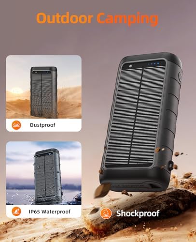 Ultimate 59800 m Ah Solar Power Bank – Waterproof Hand Crank Charger for All Devices, 15 W Wireless Output, 6 Ports & 3 Inputs, Essential for Camping & Outdoor Adventures, Built-in LED Flashlights for Nighttime Use – Stay Connected Anywhere
