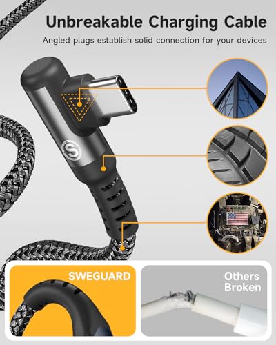 Ultimate 10 FT Right Angle USB-C to USB-C Cable (2-Pack) – 100 W Power Delivery for Fast Charging i Phone 16, Mac Book & Galaxy – Durable Tangle-Free Nylon Braided Design for Tight Spaces – Enhanced Flexibility for All Your Devices