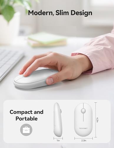 TECKNET Dual Mode Bluetooth Mouse – Compact Portable Wireless Mouse with Silent Clicks for Laptops & Desktops | Seamless Bluetooth 3.0/5.0 & 2.4 GHz USB Connectivity | Ergonomic Design for PC, Chromebook & Mac Users – Sleek Grey Finish for Ultimate Style and Comfort