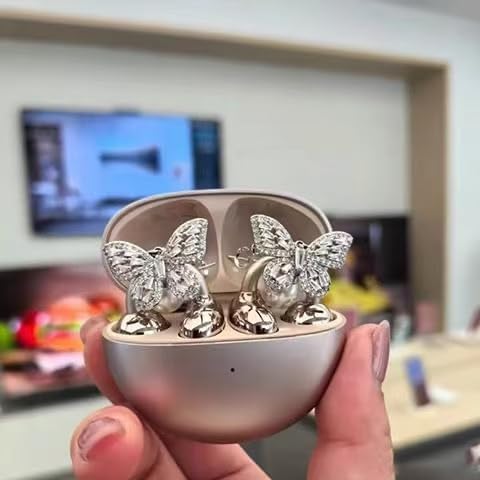 Elevate Your Earbuds with a Chic Silver Rhinestone Bow Clip-On Accessory – Customizable DIY Earbud Decor for Fashion-Forward Audio Enthusiasts – Perfect for Daily Use & Special Events