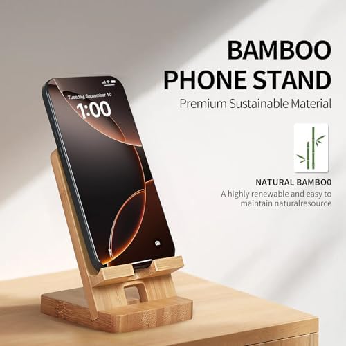 Versatile Solid Wood Phone Stand – Premium Desktop Holder for All Phone Types, Non-Slip Design with Sleek Black Finish, Ideal for Home & Office Use, Enhancing Productivity and Style