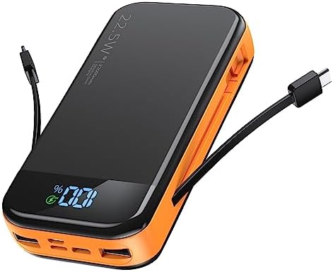 High-Capacity 32000 m Ah Portable Charger with Built-in Cables, Fast Charging Technology (22.5 W QC 3.0 & 20 W PD), Smart LED Display for Multi-Device Power Management – Sleek Blue External Battery Pack for Professionals and Travelers