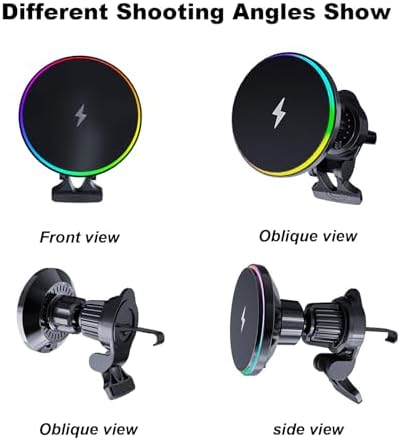 Mag Safe-Compatible 15 W Wireless Car Charger with RGB LED – Magnetic Air Vent Mount for i Phone 12/13/14/15/16 Series, Hands-Free Phone Holder for Enhanced Driving Convenience and Style