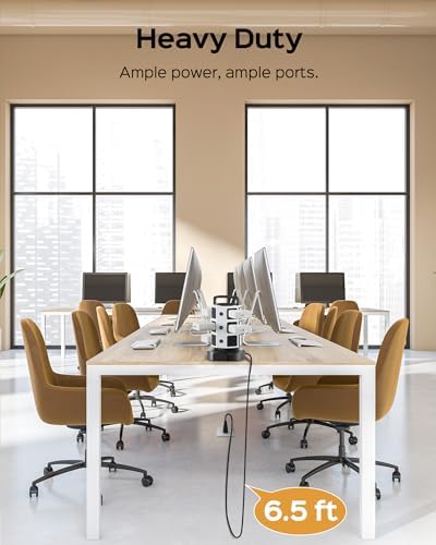 JACKYLED Power Strip Tower Surge Protector with 12 Outlets and 6 USB Ports (2 USB-C) – High-Speed Charging Station with 1050 Joules Protection, 1625 Watts, 6.5 ft Extension Cord for Enhanced Home Office Efficiency and Device Safety