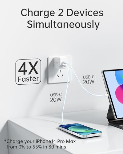 Power Up Your Devices with the 40 W Dual Port USB C Fast Charger Block – Compact Ga N Wall Plug for i Phone 16/15 Pro/Max, Samsung Galaxy, Pixel, & i Pad – Enhanced Speed & Safety Features for Ultimate Charging Efficiency