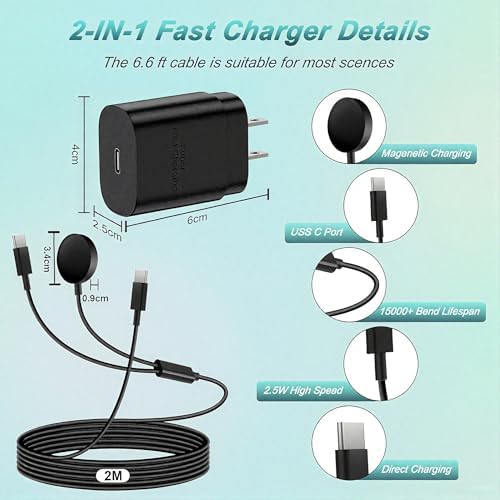 Effortlessly Power Up Your Galaxy Devices with the 25 W 2-in-1 Fast Charger – Optimized USB-C Solution for Charging Galaxy Watches and S20 to S24 Smartphones Simultaneously – Compact 3 ft Cable for Enhanced Portability and Performance Mastery