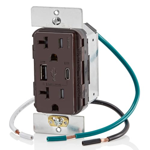 Leviton 60 W In-Wall USB Charger with Dual Type A/Type-C Ports and 20 A Tamper-Resistant Outlet – Fast Charging for Smartphones, Tablets, and Laptops – Modern Light Almond Finish, Ideal for Home and Office Efficiency – Safe, Stylish Power Solution for Tech Enthusiasts