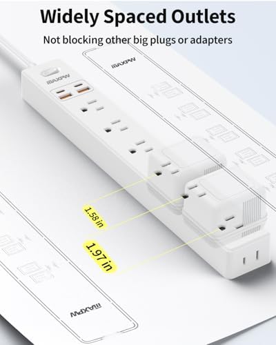 Dual Pack Surge Protector Power Strip with 7 Outlets & 4 USB Ports (2 USB-C) – 6 Ft Flat Plug Extension Cord for Ultimate Device Charging Efficiency – 1875 W/15 A, 1700 Joules Protection, Wall-Mountable for Home, Office, & Dorm Spaces – Sleek Design for Space Optimization and Safety