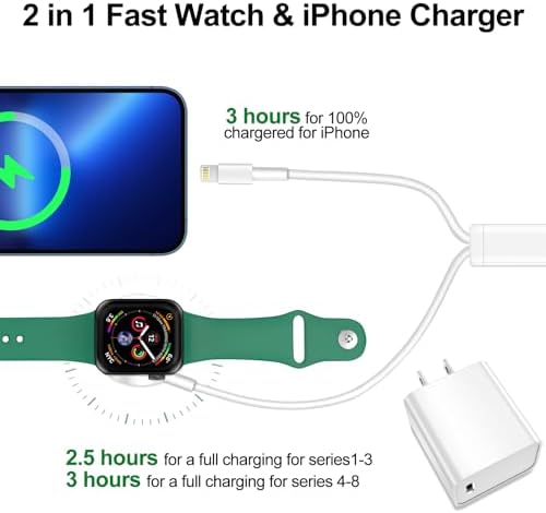 Advanced 2-in-1 Apple Watch and i Phone Magnetic Charger with 15 W USB-C Adapter – MFi Certified Fast Charging Cable, 6 FT Length for Enhanced Compatibility and Versatile Power Solutions for Apple Watch Series 9/8/7/6/SE/5/4 and i Phone 14/13/12/11