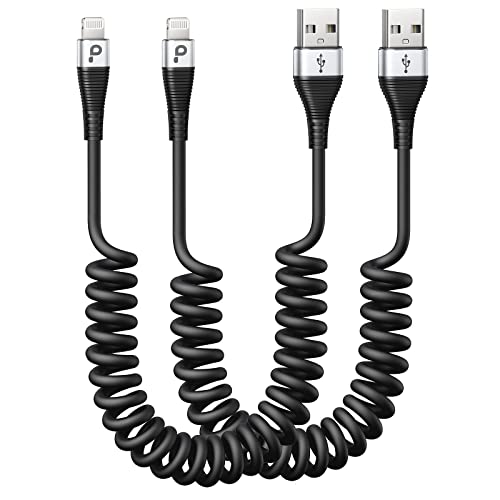 Premium Coiled Lightning Charger Cable for Car – 2-Pack with 3 FT & 5 FT Lengths, MFi Certified Retractable Cord for i Phone 14/13/12/11 Pro Max/XS MAX/XR/XS/8, i Pad & i Pod – Fast Charging & Enhanced Compatibility for Effortless Power on the Road