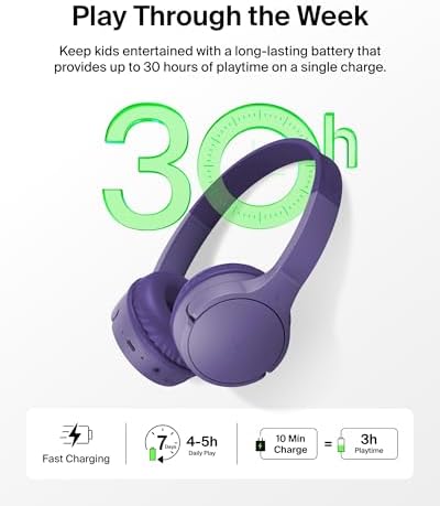 Belkin Sound Form Mini Kids Wireless Bluetooth Headphones – Safe 85 d B Volume Control, 30-Hour Playtime, Built-In Microphone – Lightweight On-Ear Style for i Phone, i Pad, Fire Tablet & More – Ideal for Learning, Entertainment & Safe Listening