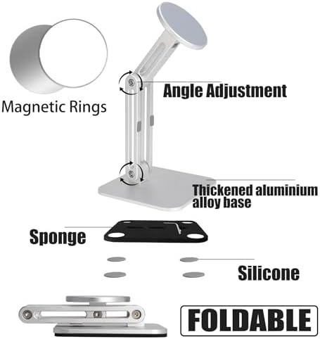 Magnetic Phone Stand for Desk, Heightened & Adjustable & Foldable Metal Magnetic Phone Holder Stand for Desk/Office/Home, Compatible with Magsafe Case/iPhone 15/14/13/12 Series (Black) – Enhanced Compatibility and Speed