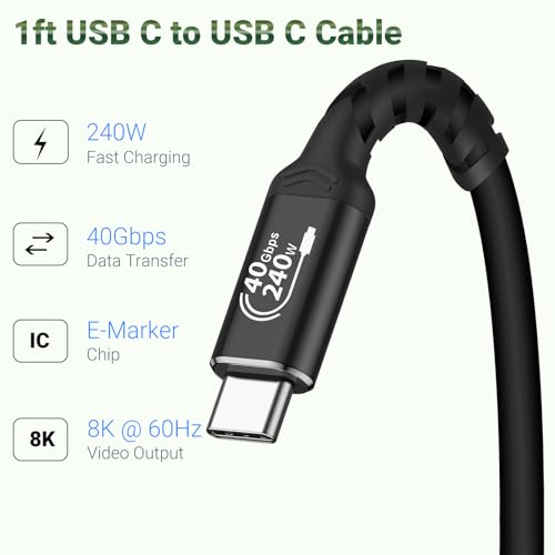 Ultra-Fast USB 4 Data Cable (1.5 FT, 2-Pack) – 40 Gbps Transfer Speed & 240 W Rapid Charging, Compatible with i Phone 15 Series, Samsung Galaxy & Thunderbolt 4/3 Devices – 8 K/6 K/5 K Video Output for Unmatched Performance and Versatility