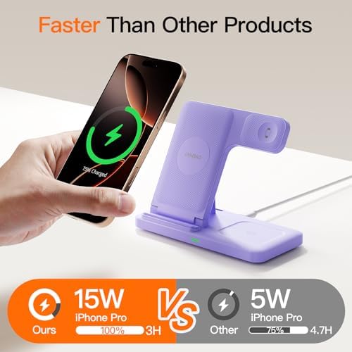3-in-1 Wireless Charging Station for Apple Devices – 15 W Fast Charger Stand for i Phone 16/15/14/13/12/11, Apple Watch, and Air Pods – Convenient Portable Design with Enhanced Compatibility and Safety Features for Home and Travel – Perfect Gift for Tech Enthusiasts