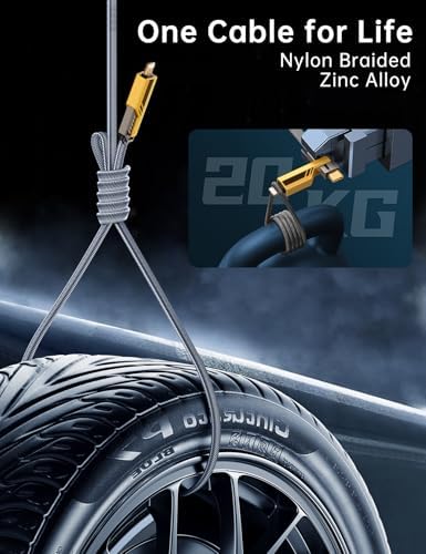 SHEZI 4-in-1 USB C Charging Cable – 60 W Fast Charge & 480 Mbps Data Transfer, 5 FT Yellow Nylon Braided Cord for i Phone, i Pad & More – Ultimate Versatility & Durability for Home, Office, and Travel