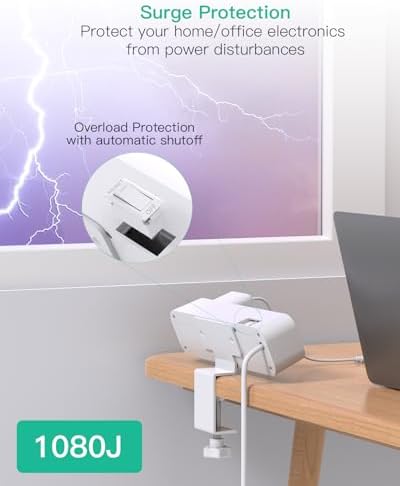 Ultimate PD30 W Desk Clamp Power Strip: 5 Ft Surge Protector with 4 Outlets & 4 USB Ports (2 USB-C) for Rapid Charging – Essential Home Office Accessory Enhancing Workspace Efficiency and Safety