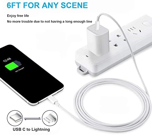 Rapid Charge i Phone Power Adapter – 20 W USB-C Wall Charger with 6 FT Lightning Cable, Optimized for i Phone 14 Pro Max/13 Mini/12/11/XS/Max/XR/X/8 Plus/SE and i Pad – Unmatched Speed and Versatility for On-the-Go Charging Solutions