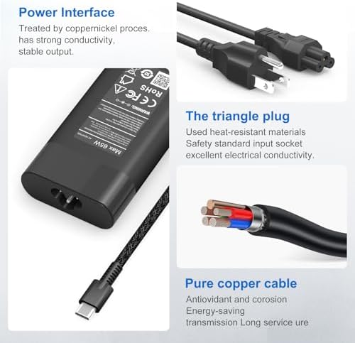 Ultra-Slim 65 W USB-C Laptop Charger for HP Spectre, Envy & Elite Series – Fast Charging AC Adapter for X360, Chromebook, and ZBook – Enhanced Compatibility & Travel Efficiency – Ideal Power Solution for Professionals and Students