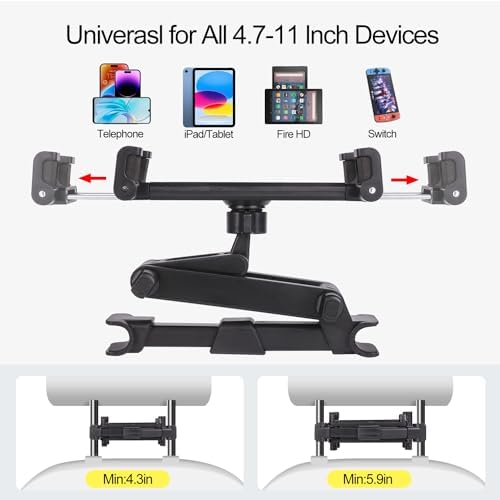 Ultimate Car Headrest Tablet & Smartphone Holder – Adjustable Mount for 4.7-12.9″ Devices, Perfect for Family Road Trips and Kids’ Entertainment – 360° Rotation for Optimal Viewing