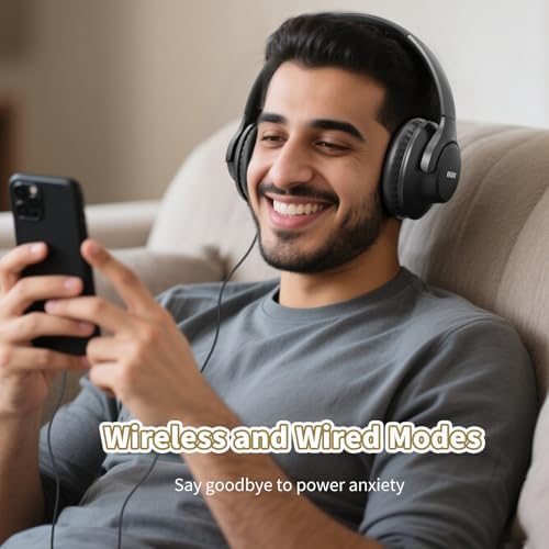 KVIDIO Over-Ear Bluetooth Headphones: 65-Hour Battery Life, Immersive Deep Bass Sound, and Ultra-Low Latency for Effortless Mobility and Enhanced Work Efficiency with Integrated Microphone for Flawless Calls and Voice Control