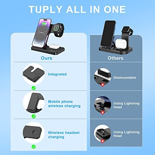 Revolutionize Your Device Charging with the Advanced 3-in-1 Foldable Wireless Charging Dock – High-Speed Charger for i Phone 14/13/12/11/Pro/Max/XS/XR/X/Plus, Apple Watch Series 7/6/5/4/3/2/SE, and Air Pods 3/2 (Adapter Included) – Compact, Travel-Ready Design for a Clutter-Free Lifestyle and Efficient Power Management
