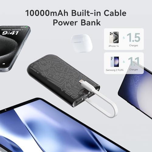 imuto Graffiti Style 20000 m Ah Portable Charger with Built-in Lightning Cable – 22.5 W Fast Charging Power Bank for i Phone, Samsung, i Pad, and All Smartphones – Essential Travel Accessory with LED Battery Display and Unique Design